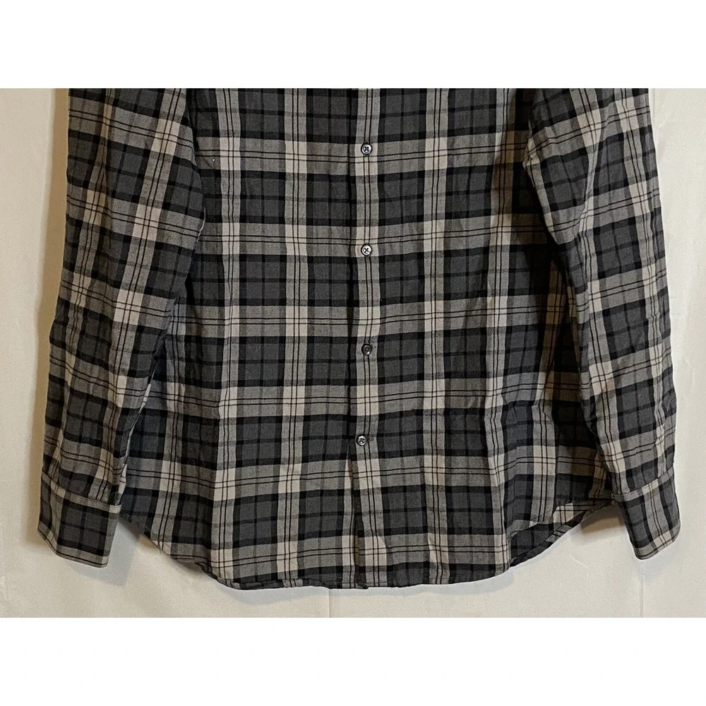 Banana Republic Men Shirt Size M Button Down‎ Gray Plaid Long Sleeve Dress Shirt